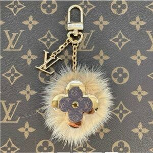 Louis Vuitton Tan Fur Charm Logo Bag Keychain Ring Holder